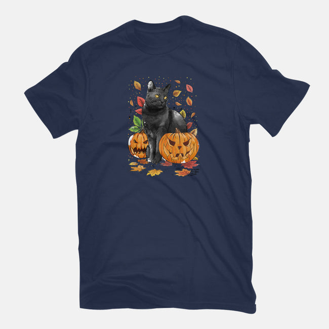 Cat Leaves and Pumpkins-mens long sleeved tee-DrMonekers