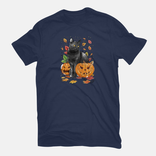 Cat Leaves and Pumpkins-womens basic tee-DrMonekers
