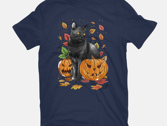Cat Leaves and Pumpkins