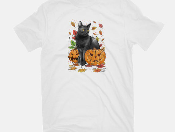 Cat Leaves and Pumpkins