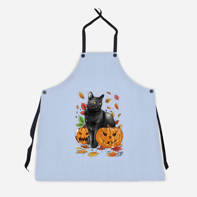 Cat Leaves and Pumpkins-unisex kitchen apron-DrMonekers