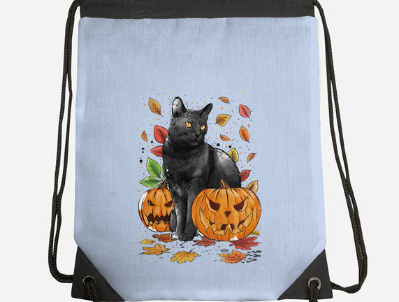 Cat Leaves and Pumpkins
