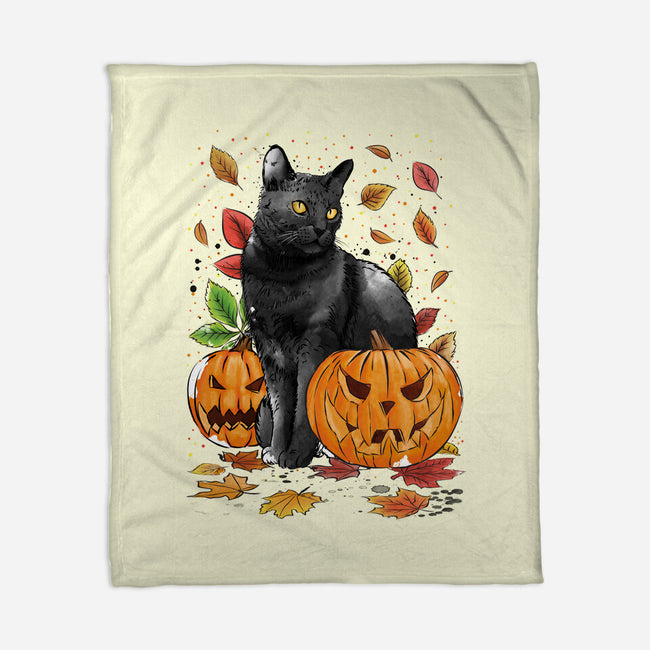 Cat Leaves and Pumpkins-none fleece blanket-DrMonekers