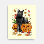 Cat Leaves and Pumpkins-none stretched canvas-DrMonekers