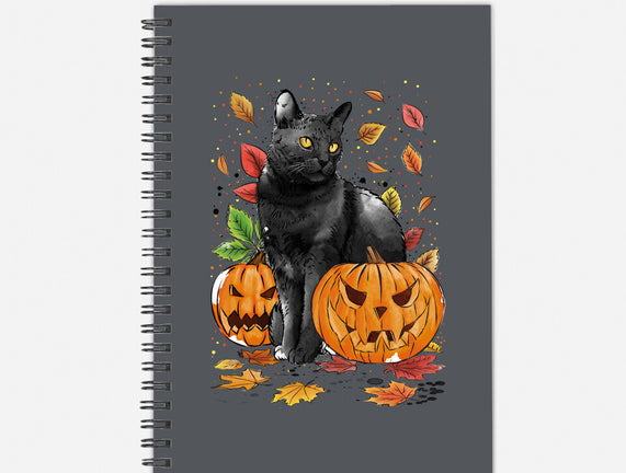 Cat Leaves and Pumpkins