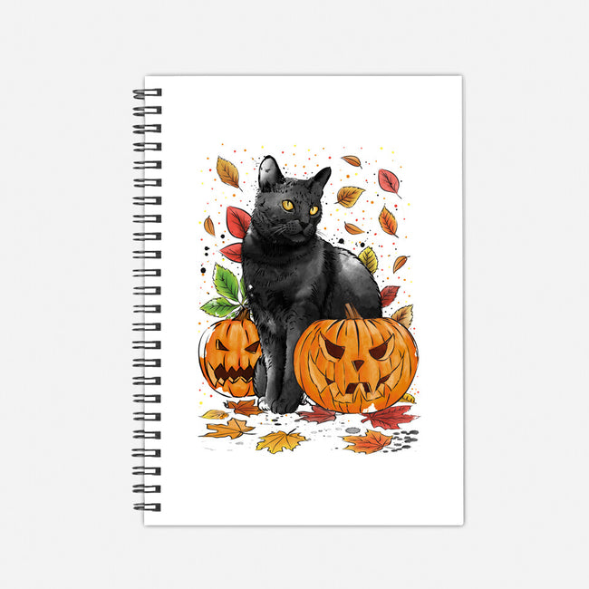 Cat Leaves and Pumpkins-none dot grid notebook-DrMonekers