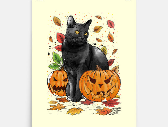 Cat Leaves and Pumpkins