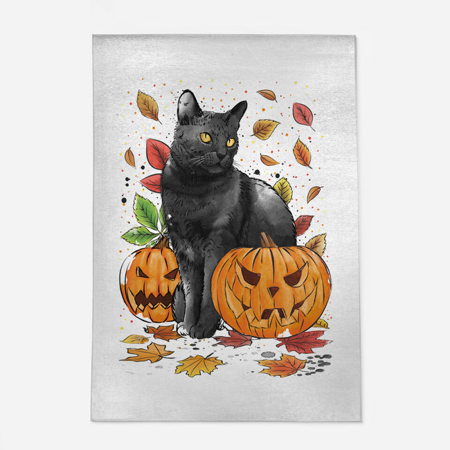 Cat Leaves and Pumpkins-none indoor rug-DrMonekers