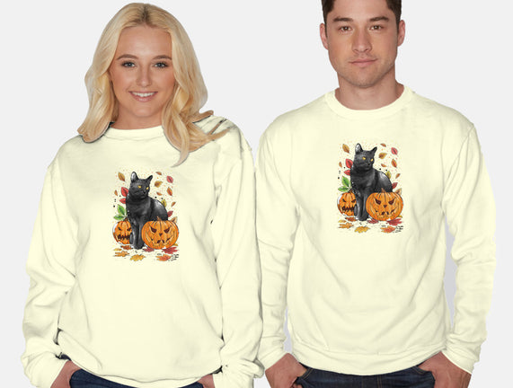 Cat Leaves and Pumpkins