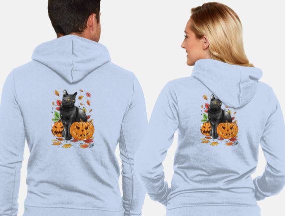 Cat Leaves and Pumpkins