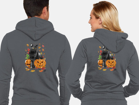 Cat Leaves and Pumpkins