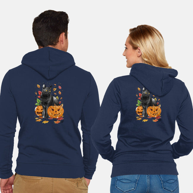 Cat Leaves and Pumpkins-unisex zip-up sweatshirt-DrMonekers