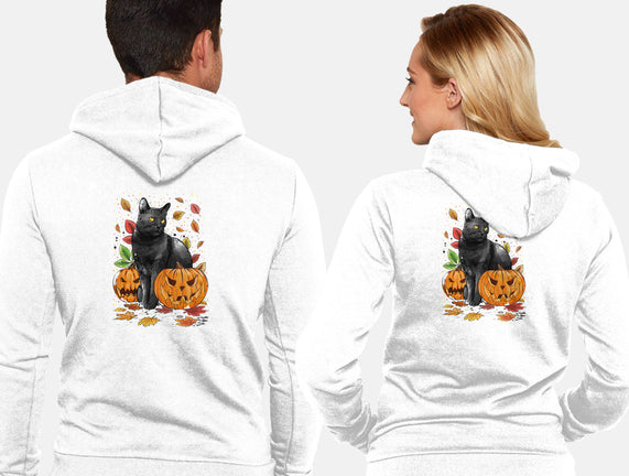 Cat Leaves and Pumpkins
