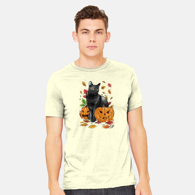 Cat Leaves and Pumpkins-mens heavyweight tee-DrMonekers