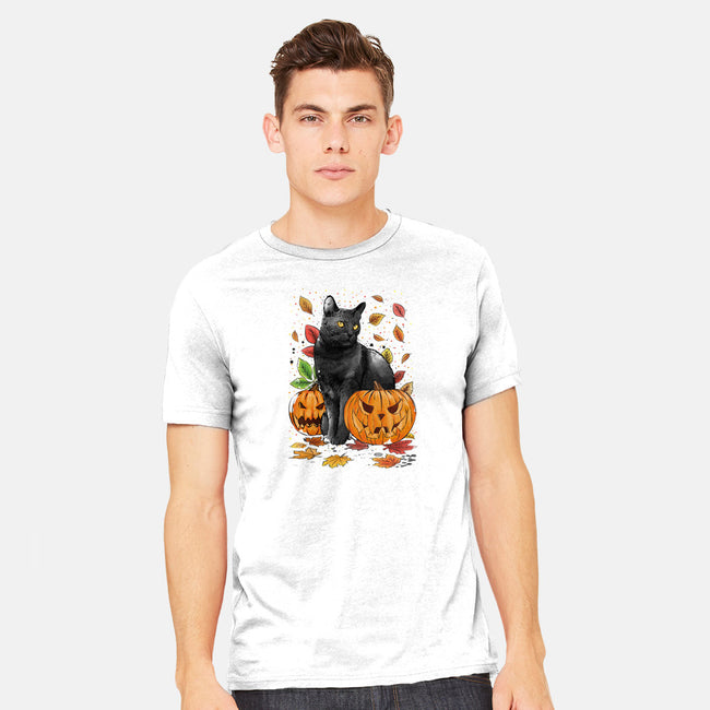 Cat Leaves and Pumpkins-mens heavyweight tee-DrMonekers