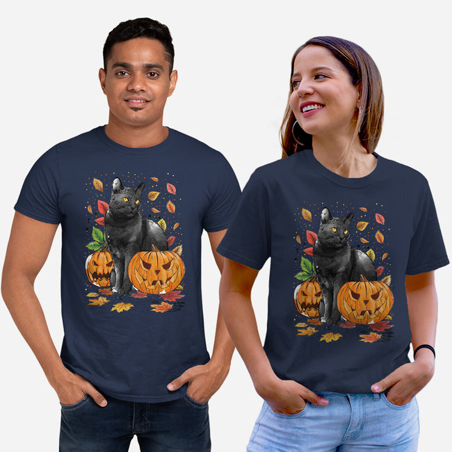 Cat Leaves and Pumpkins-unisex basic tee-DrMonekers