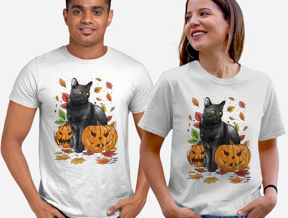Cat Leaves and Pumpkins