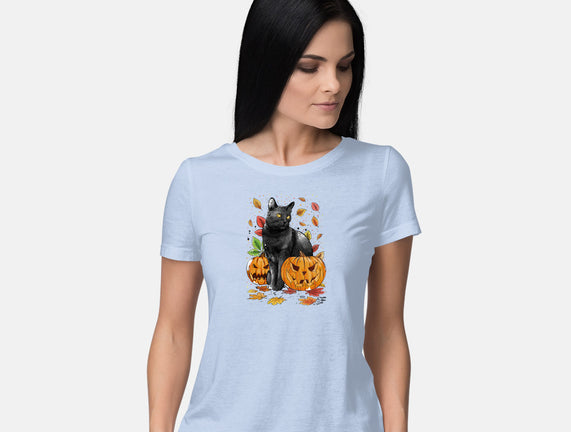 Cat Leaves and Pumpkins