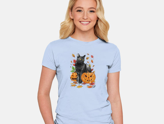 Cat Leaves and Pumpkins
