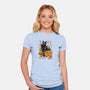 Cat Leaves and Pumpkins-womens fitted tee-DrMonekers