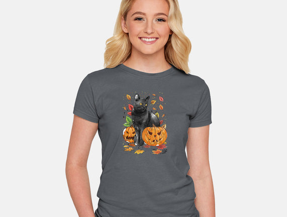Cat Leaves and Pumpkins