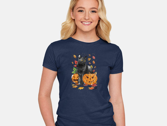 Cat Leaves and Pumpkins