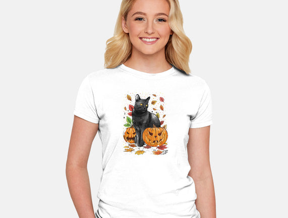 Cat Leaves and Pumpkins