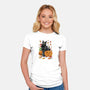 Cat Leaves and Pumpkins-womens fitted tee-DrMonekers