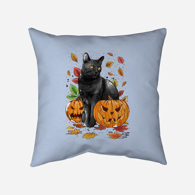 Cat Leaves and Pumpkins-none removable cover throw pillow-DrMonekers