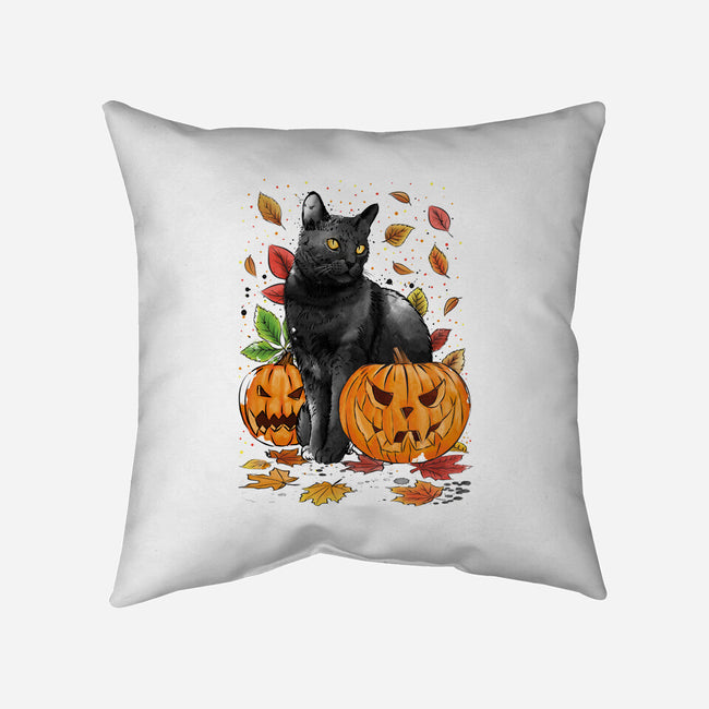 Cat Leaves and Pumpkins-none removable cover throw pillow-DrMonekers