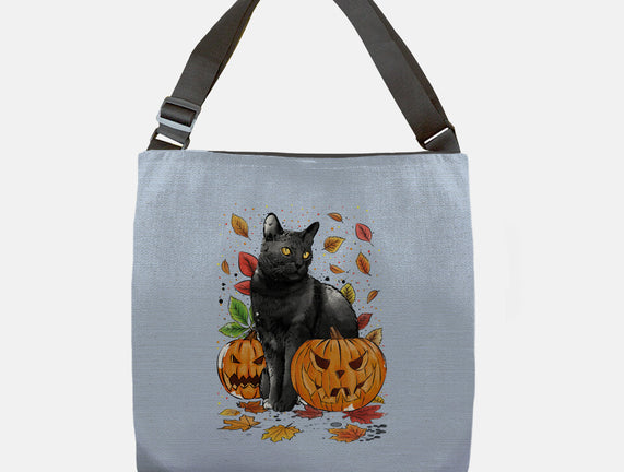 Cat Leaves and Pumpkins