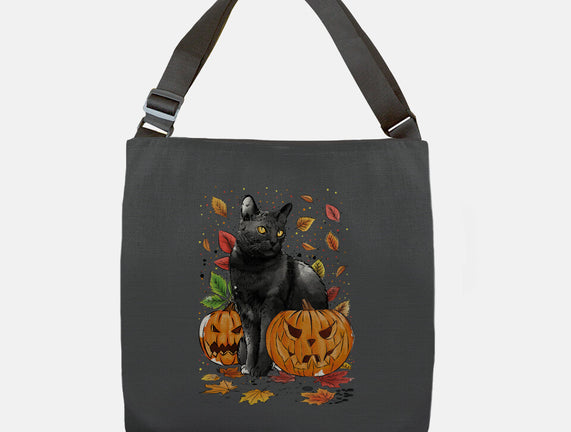 Cat Leaves and Pumpkins