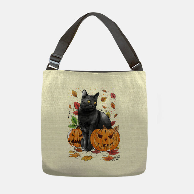 Cat Leaves and Pumpkins-none adjustable tote-DrMonekers