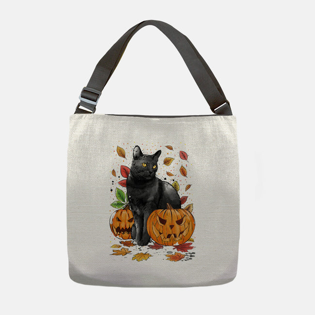 Cat Leaves and Pumpkins-none adjustable tote-DrMonekers
