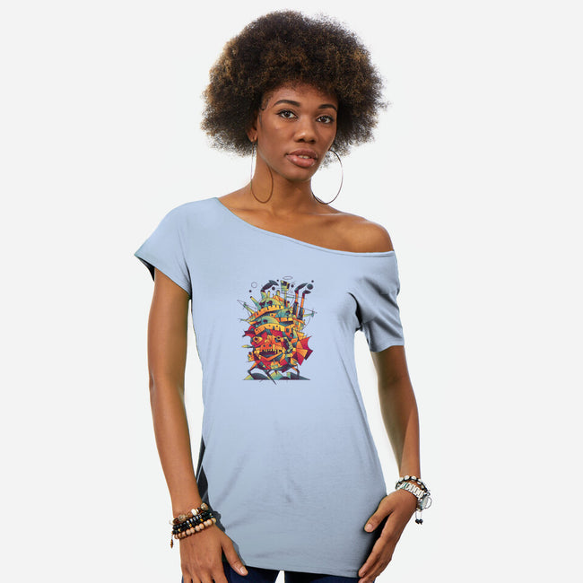 Abstract Castle-womens off shoulder tee-victorsbeard