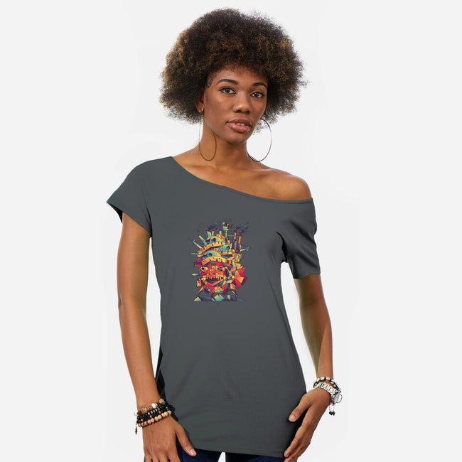 Abstract Castle-womens off shoulder tee-victorsbeard