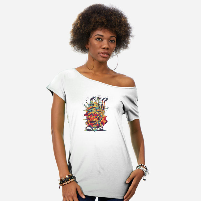 Abstract Castle-womens off shoulder tee-victorsbeard