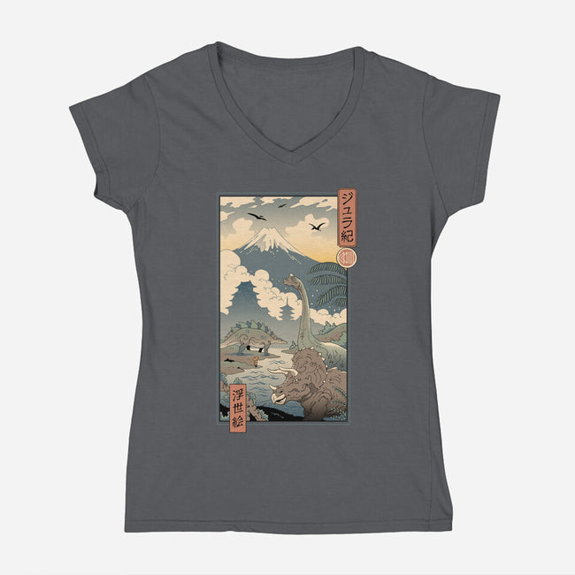 Jurassic Ukiyo-e 2-womens v-neck tee-vp021