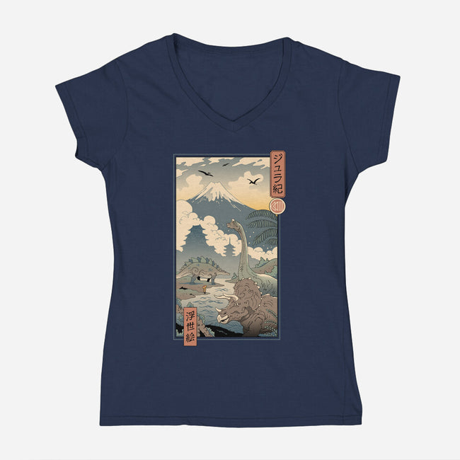 Jurassic Ukiyo-e 2-womens v-neck tee-vp021