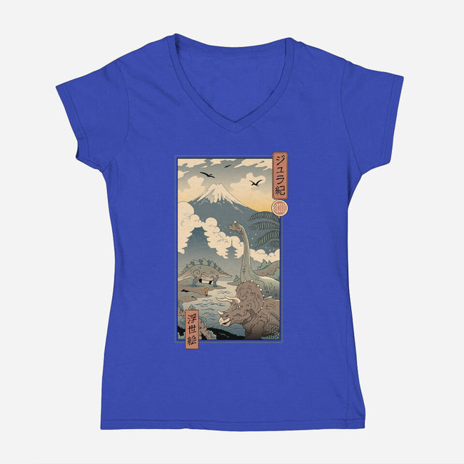 Jurassic Ukiyo-e 2-womens v-neck tee-vp021