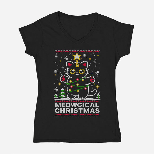 Meowgical Christmas-womens v-neck tee-NemiMakeit