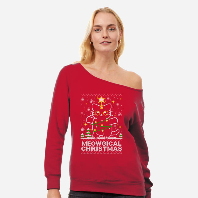 Meowgical Christmas-womens off shoulder sweatshirt-NemiMakeit
