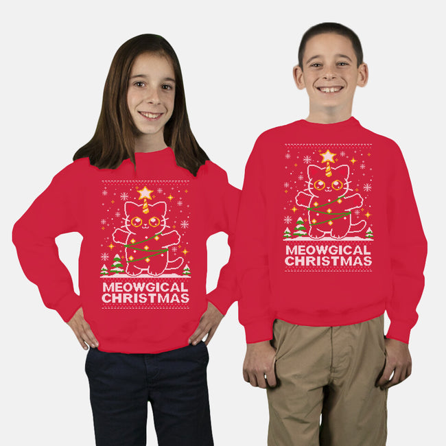 Meowgical Christmas-youth crew neck sweatshirt-NemiMakeit