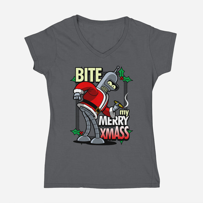 Bite my Merry XmASS-womens v-neck tee-Boggs Nicolas