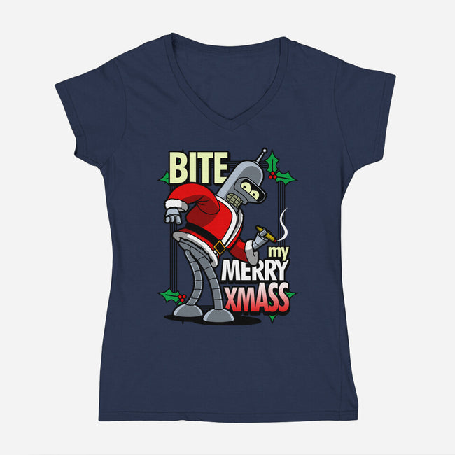 Bite my Merry XmASS-womens v-neck tee-Boggs Nicolas