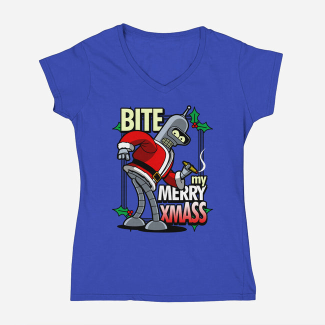 Bite my Merry XmASS-womens v-neck tee-Boggs Nicolas