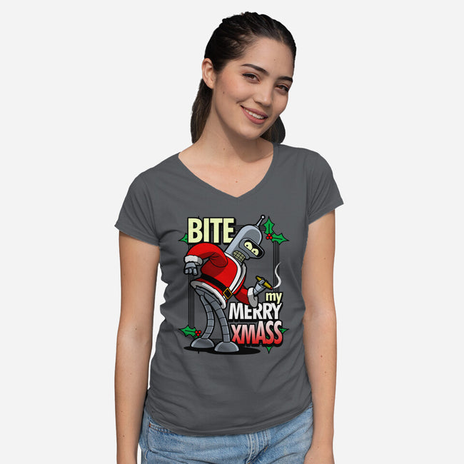 Bite my Merry XmASS-womens v-neck tee-Boggs Nicolas