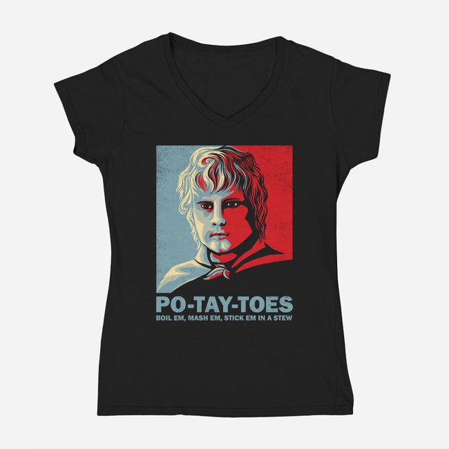 Po-Tay-Toes-womens v-neck tee-kg07