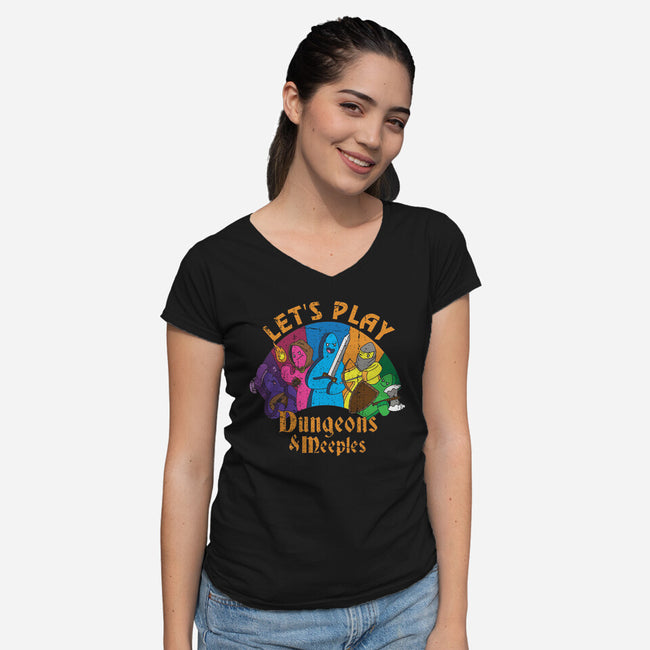 Lets Play Dungeons and Meeples-womens v-neck tee-T33s4U