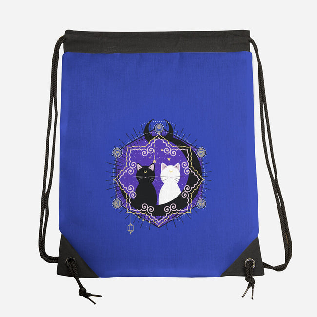 Crescent Moon Cats-none drawstring bag-Liewrite